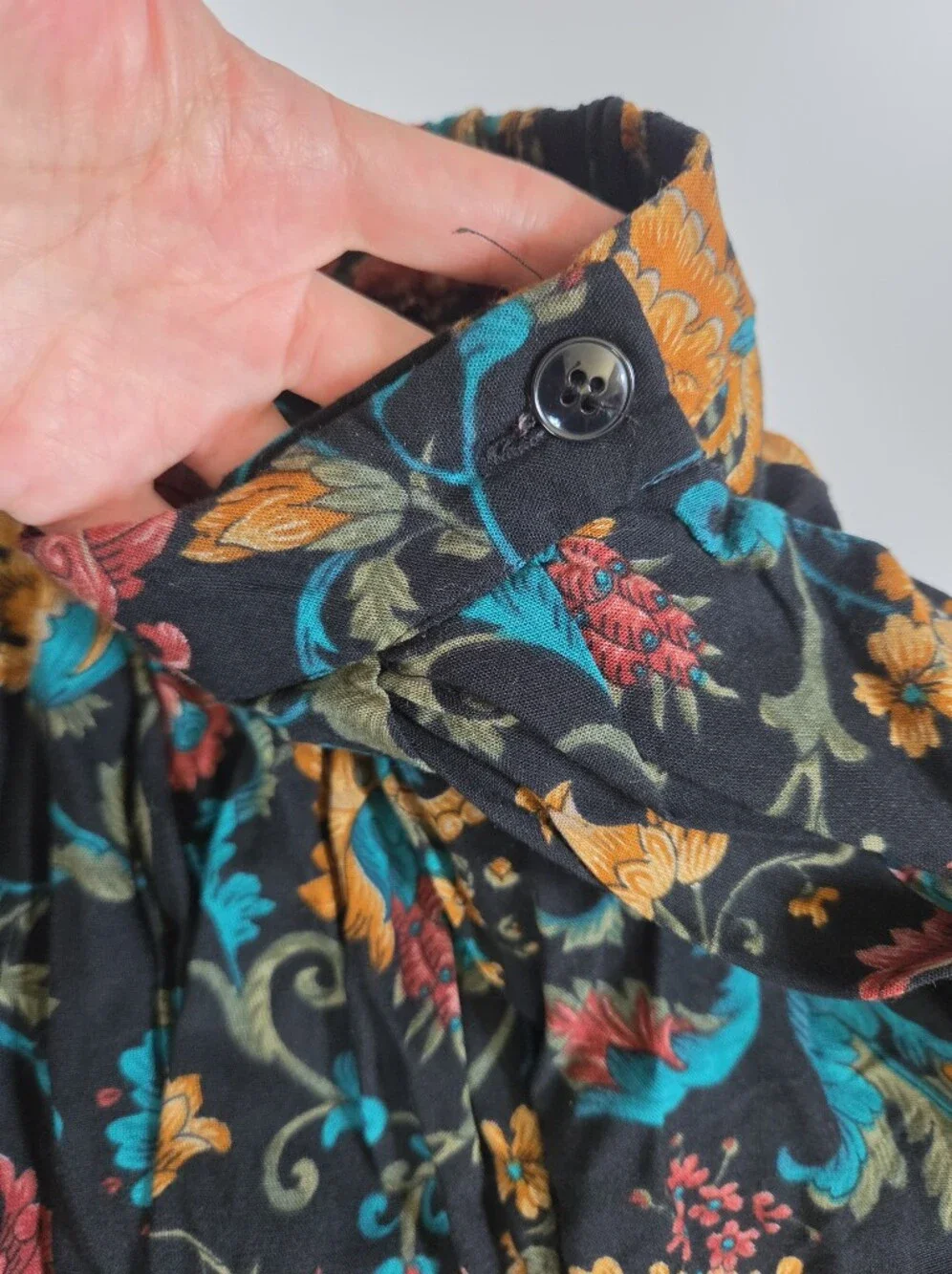 VTG multi-color floral A-line midi skirt autumn dark academia whimsigoth sz 14
